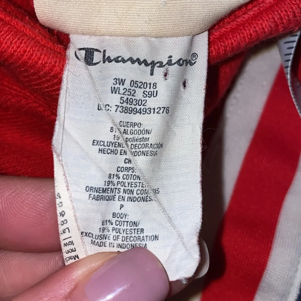 Vintage 90’s Champion Red White & Blue Reverse Weave Hoodie Size Small
